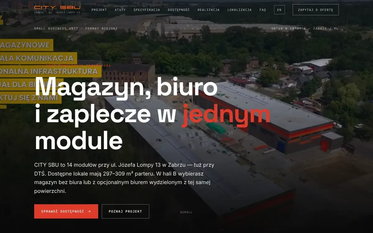 Projekt strony inwestycji magazynowo-biurowej CITY SBU Zabrze